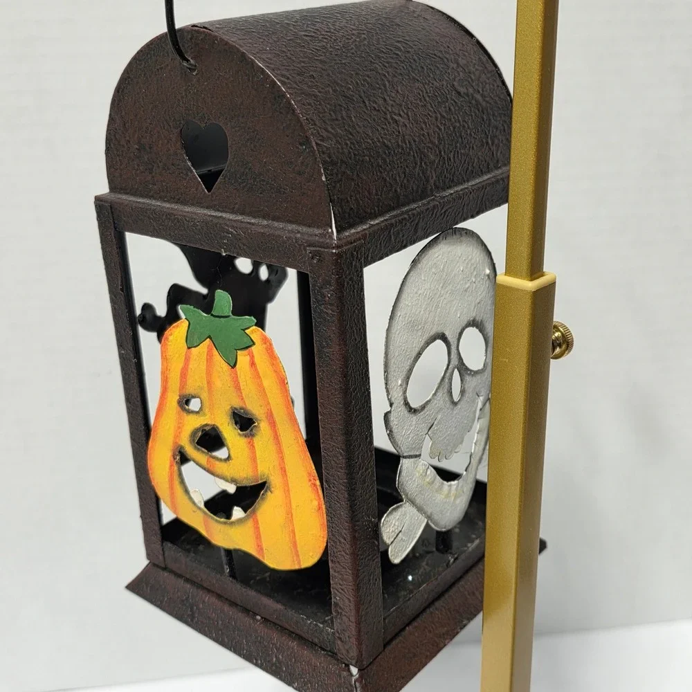 Vintage Halloween Metal Tea Light Lantern Ghost Pumpkin Skull Hanging Decor 90's